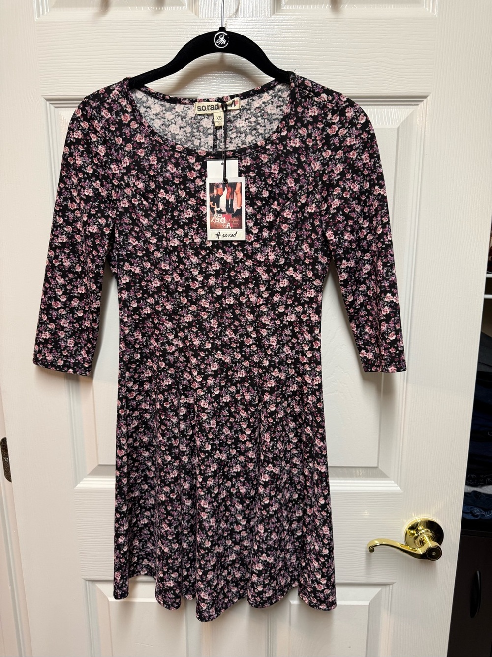 so.rad by ATV Y2K Black Pink Ditsy Floral Skater Dress XS NWT